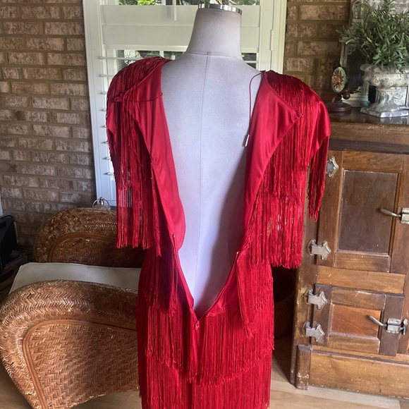 CHERYL KAYE MADE IN USA RED FLAPPER DRESS VINTAGE 16 PLUS - Picture 6 of 7